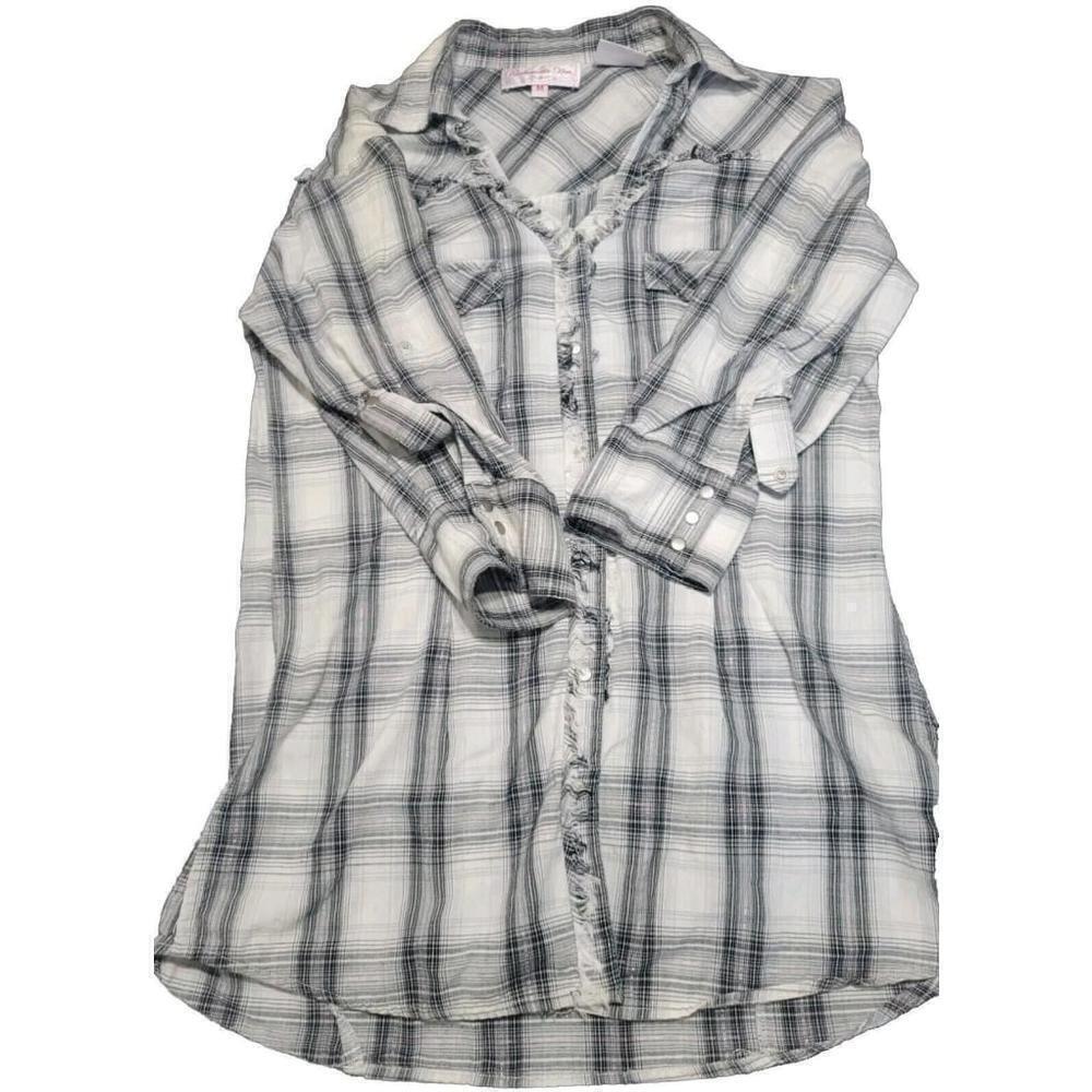 Panhandle Slim Cotton Western Style Shirt Snaps Fringed 3/4 Sleeve Size M